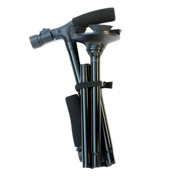 Bastón plegable,Bastón Plegable Ajustable Multifuncional,Bastón de doble mango con aleación ligera de aluminio,Muletas antideslizantes para ancianos con linterna,Viaje autónomo plegable