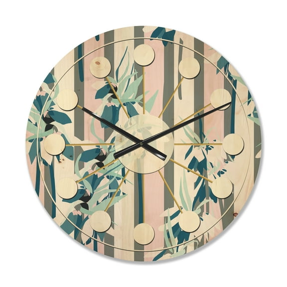 Designart 'Retro Lilies Flowers' Mid-Century Modern Wood Wall Clock