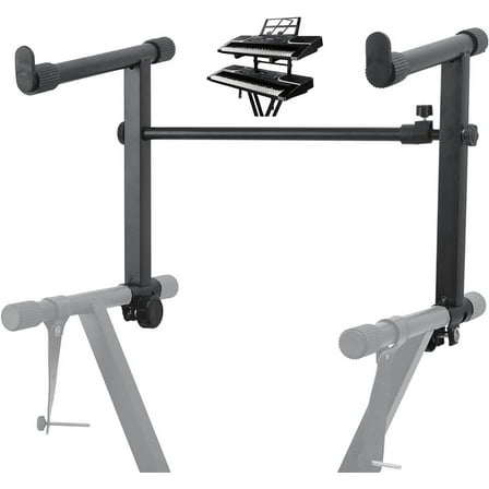 FITHOOD 5 Core 2 tier Keyboard Stand Extension Adapter Adjustable Width 2nd Tier X-Style Piano Stands Attachment for 54 - 88 Key Music Keyboards, Z Style & Double Stand Extender KS 2T