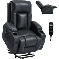 Power Lift Recliner Chair with Heat and Massage, Lift Chairs for Standing Assistance, 2 Cup Holders, 4 Pockets, USB Charge Port, Breathable Leather