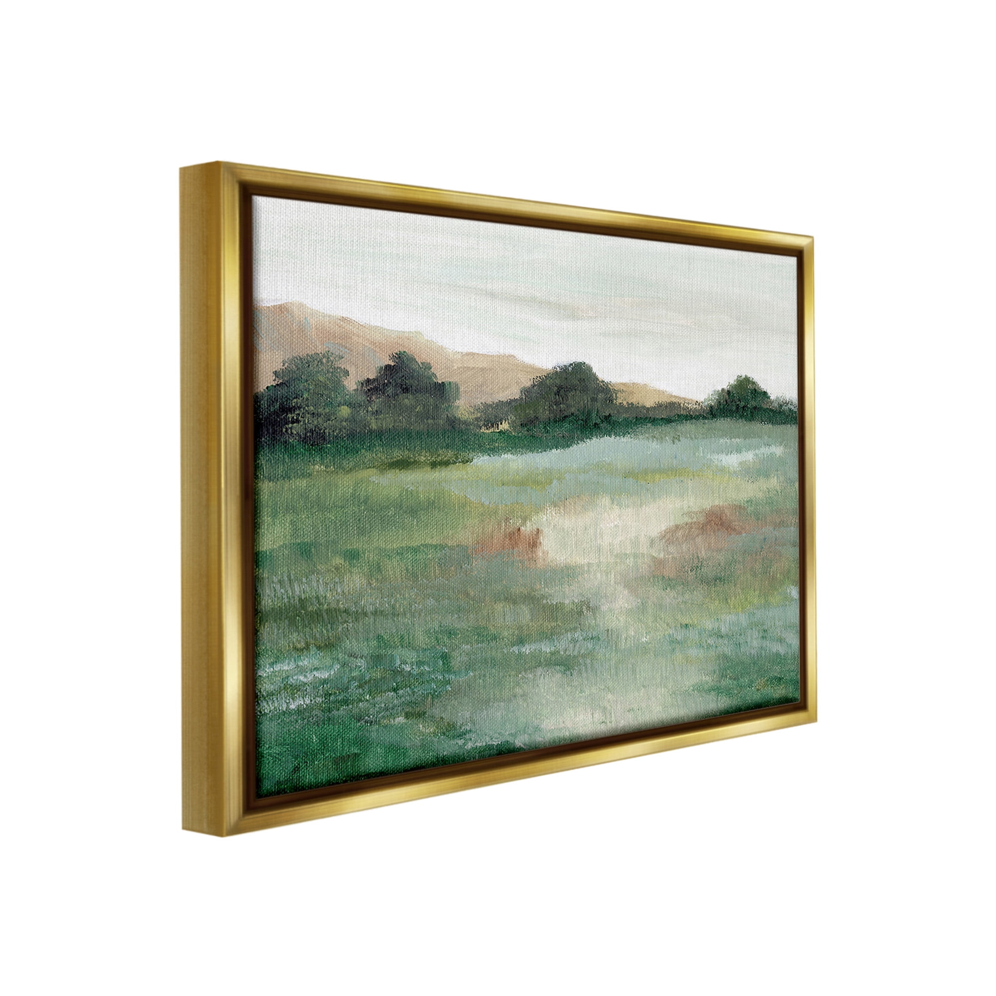 Stupell Industries Brushed Mountain Valley Landscape Painting Gold Floater Framed Canvas Art Print Wall Art, 31 x 25