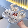 thumbnail image 2 of Xfvqtps Kids Girls Princess Sandals Open Toe Pearl Rhinestone Hook and Loop Soft Sole Flats Summer Shoes, 2 of 5