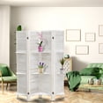 thumbnail image 2 of Fionafurn 4-Panel Room Divider 67" Tall Platane Wood Louver Folding Privacy Screen with 3 Display Shelves, and Folding Storage for Bedroom or Home Office, Aged White, 2 of 11