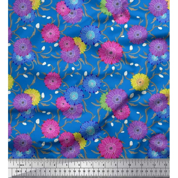Soimoi Georgette Viscose Fabric Leaves & Aster Floral Decor Fabric Printed Yard 42 Inch Wide