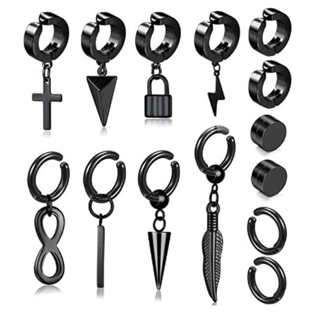 Pendientes Para Hombres Y Mujeres, Pendientes De Tuerca Negros, Pendientes De Acero Inoxidable, Conjunto De Pendientes De Aro, Regalo De Joyería 1 Juego Kearding AP006026-00