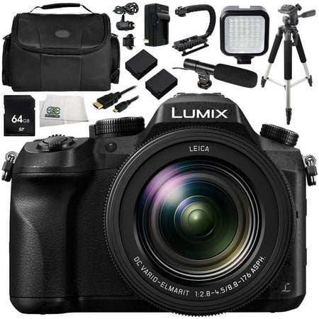 Panasonic Lumix DMC-FZ2500 Digital Camera Bundle 12PC Kit - Includes 64GB SD Memory Card, 2 Replacement Batteries, Carrying Case, 57 Tripod, MORE