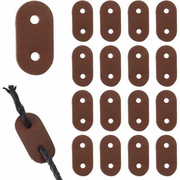 50pcs Cord Locks Oval PU Leather Toggle Stopper Double Hole Drawstring End Adjuster Fastener
