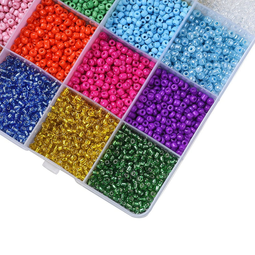 1 box DIY Jewelry Finding Kits 3mm Round Glass Seed Beads Including Tweezers Steel Needles Elastic Thread and Plastic Test Tube Mixed color Beads: 6000pcs/box