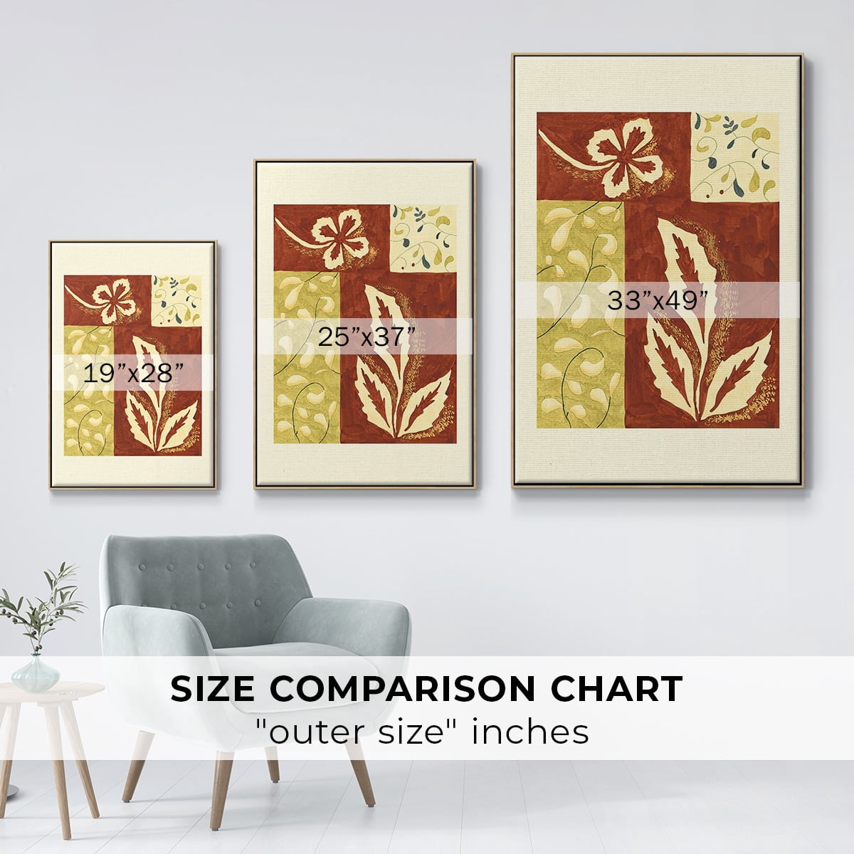 Festive Floral I - Framed Gallery Wrapped Holiday Canvas - 27 x 41 - Natural Wood Frame
