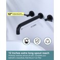 thumbnail image 5 of Wowow Wall Mount Tub Filler Faucets,High Flow Wall Mounted Bathtub Faucet with Two Handles and 12" Long Spout, Matte Black, 5 of 8