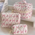 thumbnail image 4 of Deago 3Pcs Makeup Bag Set Large Cotton Quilted Travel Cosmetic Bag Cute Floral Make Up Pouch Toiletry Bag for Women (Pink Floral), 4 of 8