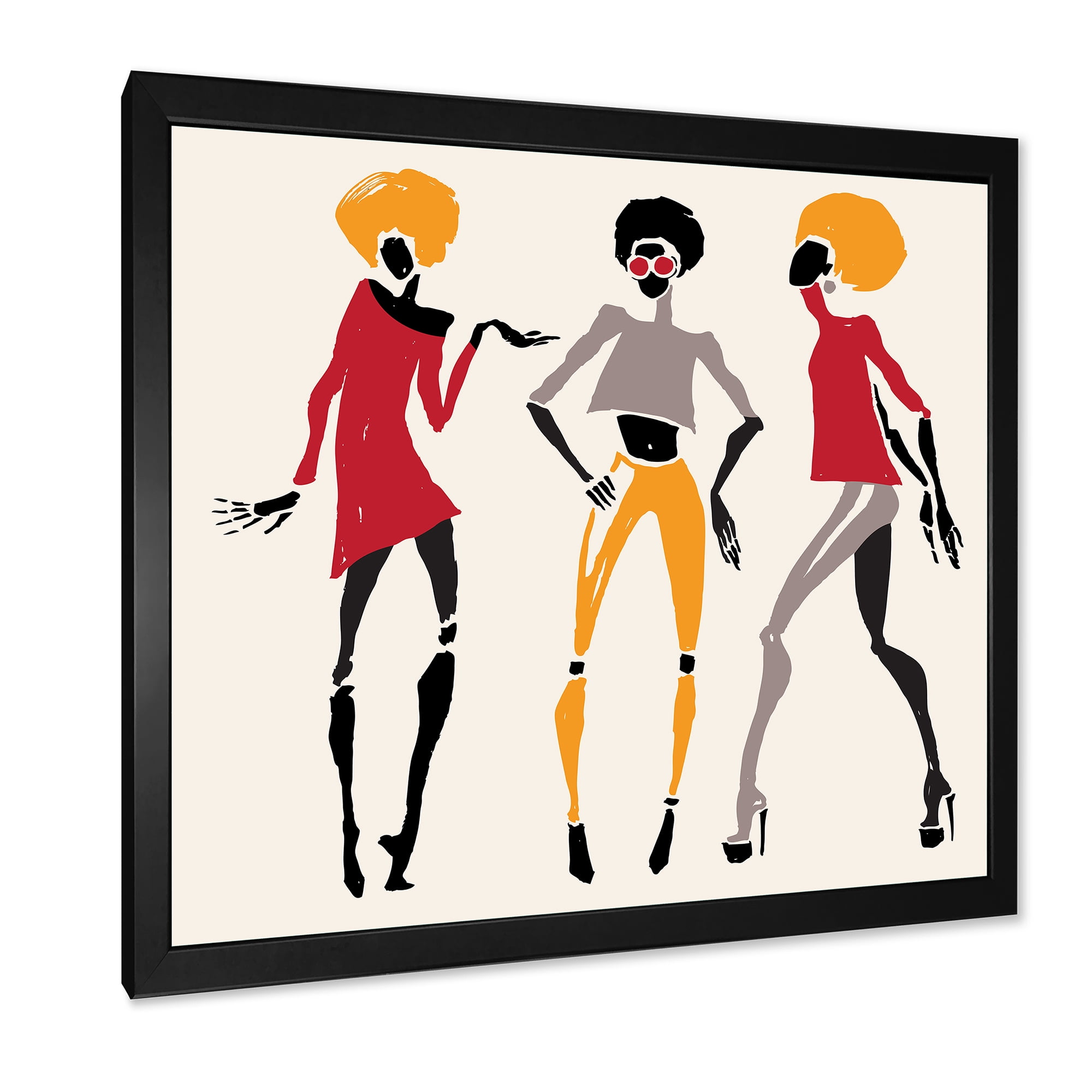 Designart 'African American Women Silhouettes Red and Yellow I' Modern Framed Art Print