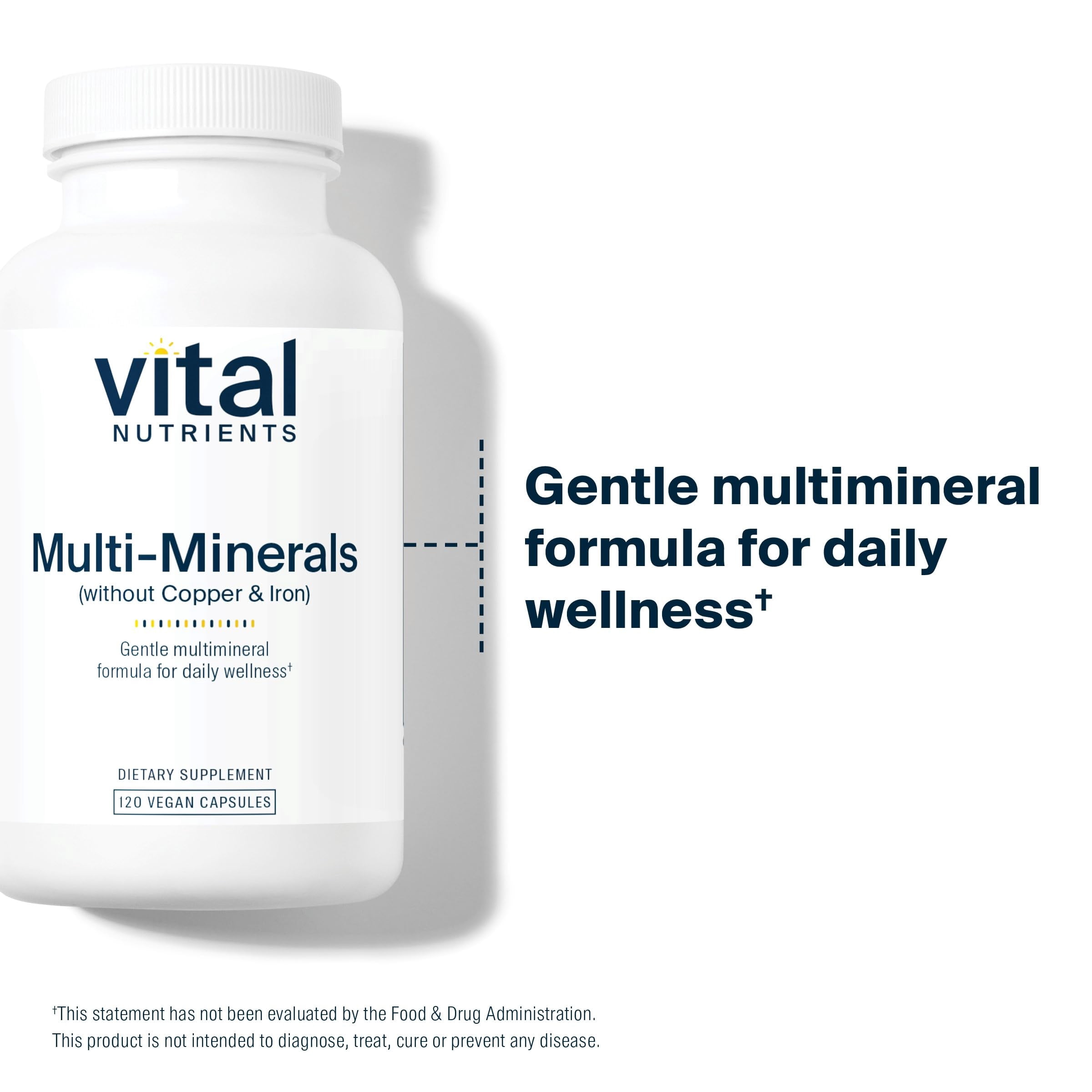 Vital Nutrients Multi-Minerals | Citrate/Malate Formula (No Copper or Iron) | Vegan Daily Multimineral | Gluten, Dairy, Soy Free | Non-GMO | 120 Capsules