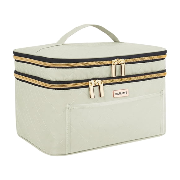Bolsa de maquillaje BAFAMYE de doble capa, 8,8 L, para mujer de viaje, color beige