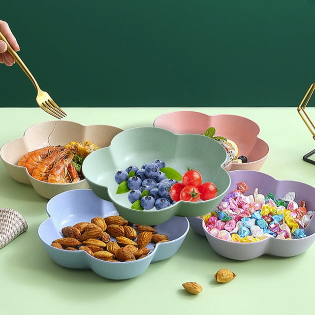 Platos de postres con paja de trigo | Plato reutilizable para ensalada de snacks | Plato pequeño de forma floral | Apta para microondas y lavavajillas | Plástico ligero | 7,1 pulgadas de diámetro