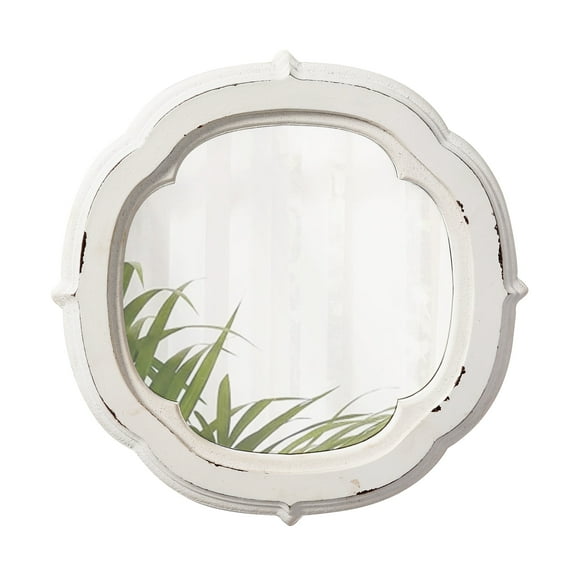 Rustic Wooden Round Bathroom Mirror 9.1", Hanging Distressed Finish White Vintage Small Wall Mirror Decor, Farmhouse Decorative Porthole Mirrors for Wall Mounted