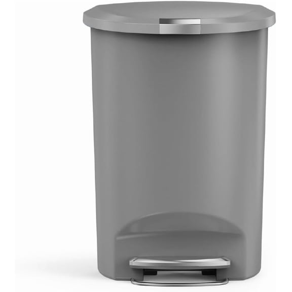 Semi‑Round Step Trash Can, 50L /13 Gallon Gray Plastic, 14.4"L x 18.7"W x 26.2"H, Kitchen Waste Bin With Slide Lock Lid