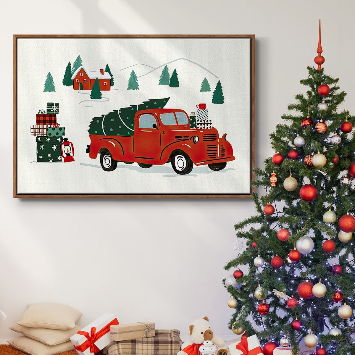 Going to Grandmas Collection A - Framed Gallery Wrapped Holiday Canvas - 27 x 41 - Rosewood Frame