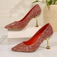 thumbnail image 4 of Miluxas Heel Pumps for Women Pointed Toe Wedding Dress Shoes High Heels Slip on Prom Shoes Red 6(37), 4 of 9