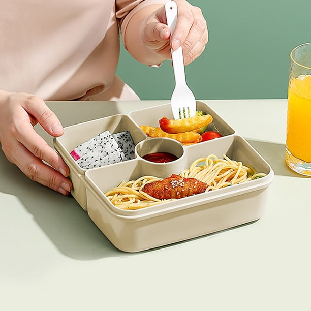 Electrodomésticos de cocina, lonchera de 1200 ml, lonchera bento de 4 compartimentos para niños, loncheras para adultos, incluye tenedores y cucharas, a prueba de fugas, apta para microondas.