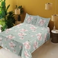 thumbnail image 2 of Ambesonne Pastel Floral Fitted & Flat Sheet with Shams 4 Pcs Set, Peony Blooms Leaves, King, Pale Sage Green Rose, 2 of 5