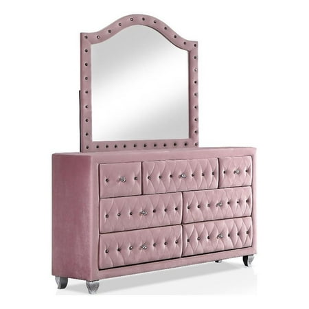 Furniture of America Cyndi Glam Fabric Pink Dresser with Mirror and Care Kit Furniture of America Cyndi Glam Fabric Pink Dresser with Mirror and Care Kit