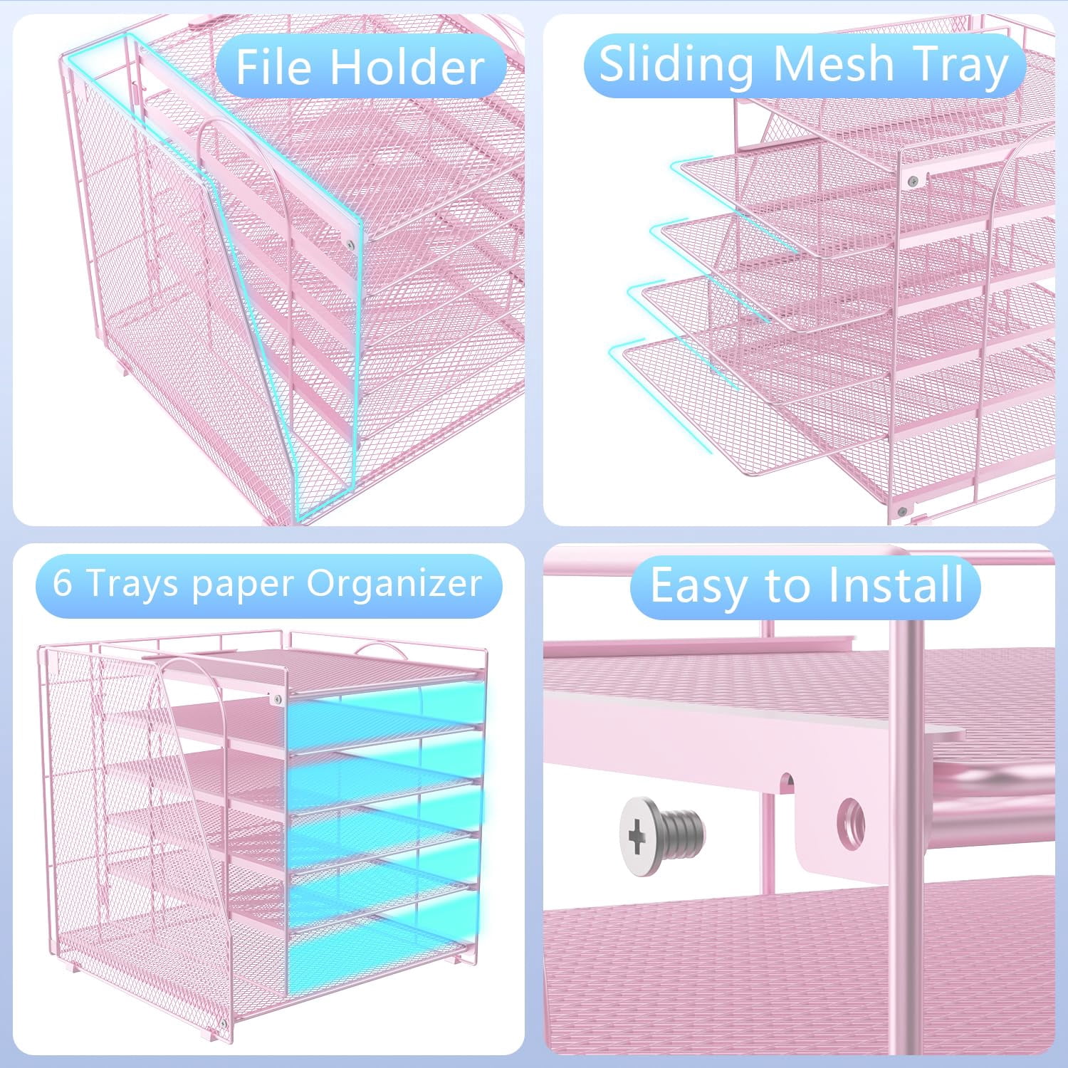 6-tier Paper Organizer With Magazine Holder  Desk Organizers And Accessories & Workspace File For Office Supplies Storag (pink 6-tier)