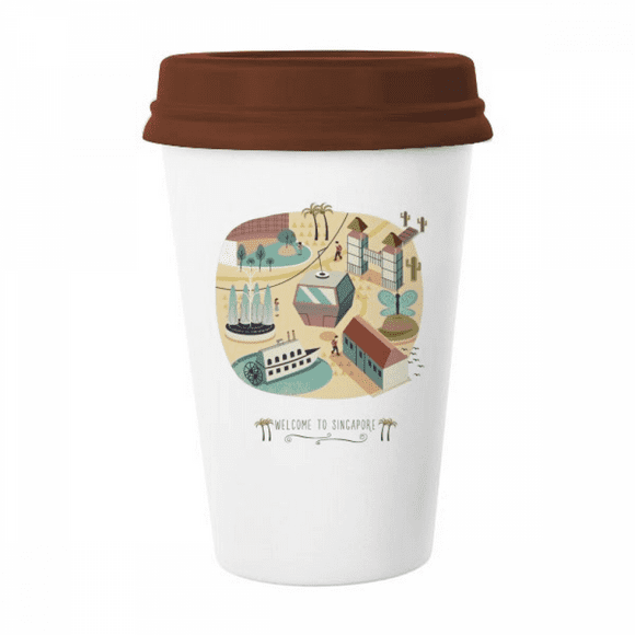 Singapore Theme Park Cable Car Mug Coffee Drinking Glass Pottery Cerac Cup Lid