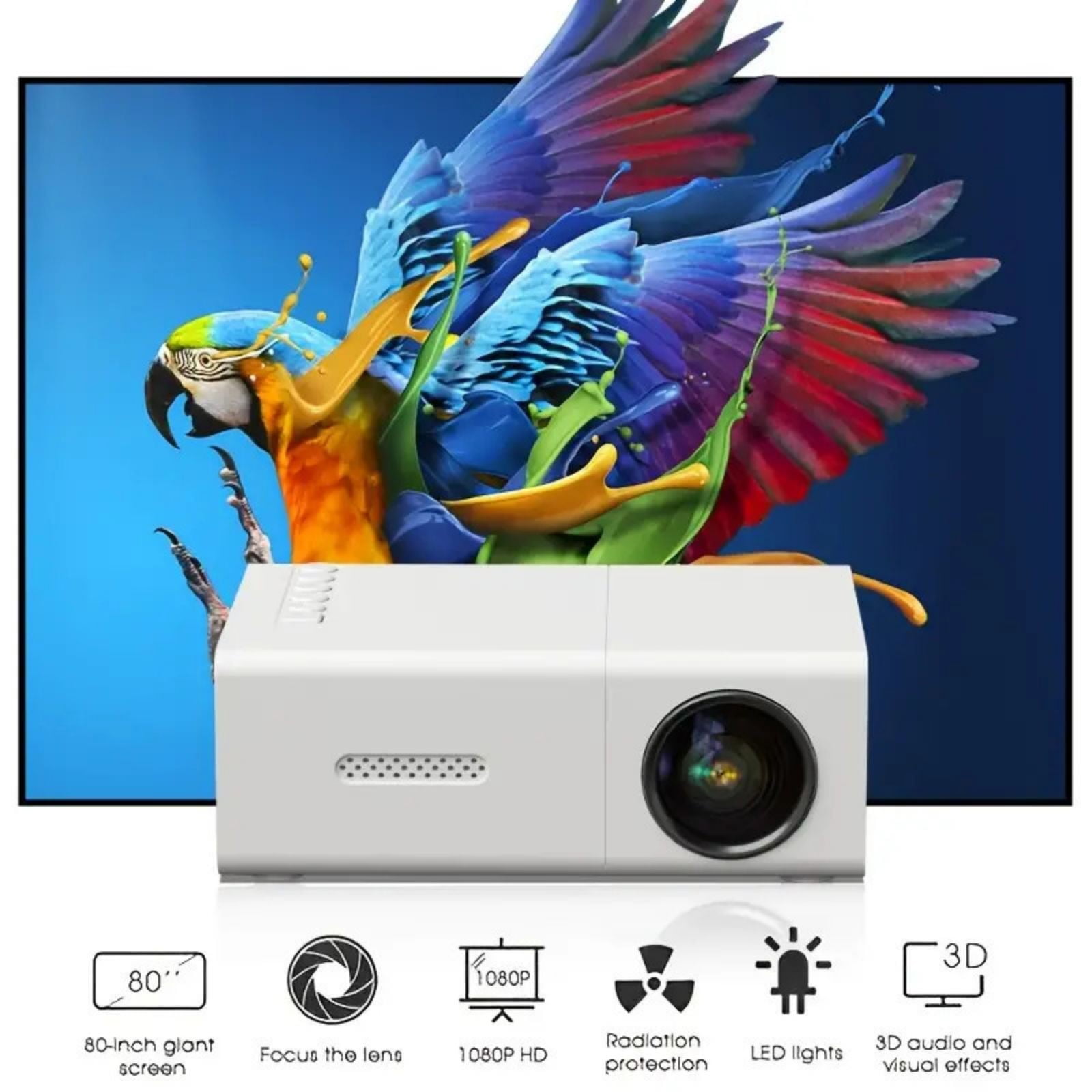 Mini Projector, Arestory 1080P Full HD Supported Video Projector, Portable Outdoor Home Theater Movie Projector, 50% Zoom, Compatible with HDMI, USB, AV, Smartphone/Tablet/Laptop (Small Projector)