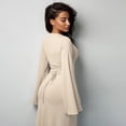 thumbnail image 3 of Women's Scoop Neck Lace Up Ribbed Maxi Dress Knit Flare Sleeve Bodycon Dress Loose Casual Long Dresses, 3 of 8