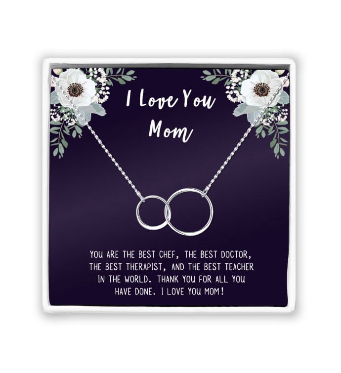 I Love You Mother's Day Infinity Card Necklace, Card and Neclace Jewelry for Mom, Gift for Her, Gift for Mom, Gift for Mother, Infinity Necklace Ship Next Day! [Silver, No-Personalized Card]