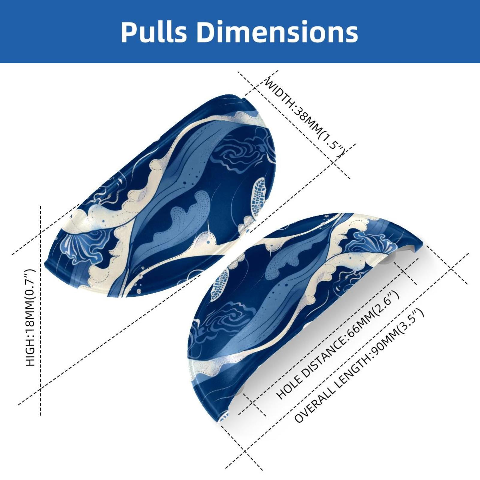 PhooArto 6 Pcs Cup Drawer Pulls, Blue Wave Sea Turtle Pattern Shell Shape Handles Cabinet Knobs for Dresser Cupboard Closet Wardrobe with Screws