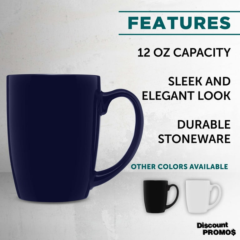 Curved Java Coffee Mug Set - 10 Pack - 12 Oz. - Stoneware Restaurant Cups -  Cobalt Blue