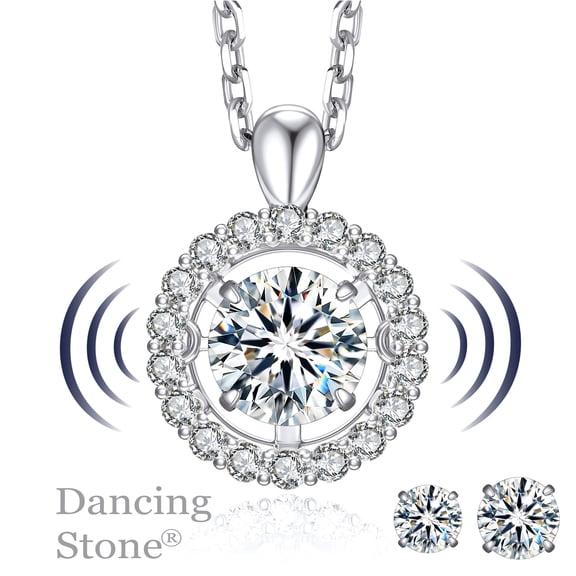MomentWish 1 Carat Round Cut Moissanite Pendant Necklace 18K White Gold Plated for Women Christmas Birthday Gift for Her