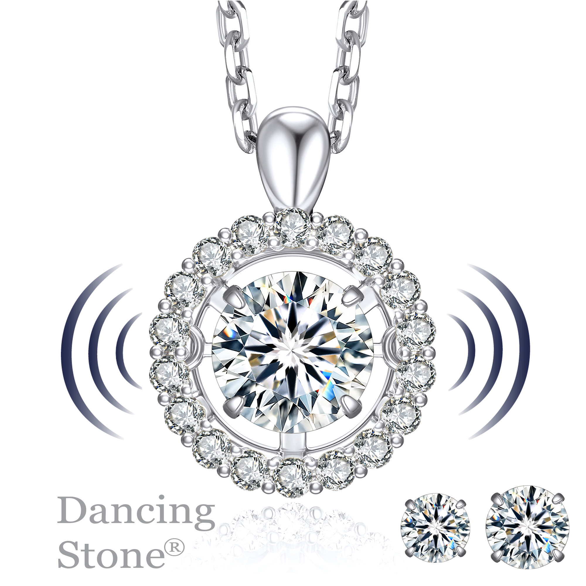 MomentWish 1 Carat Round Cut Moissanite Pendant Necklace 18K White Gold Plated for Women Christmas Birthday Gift for Her
