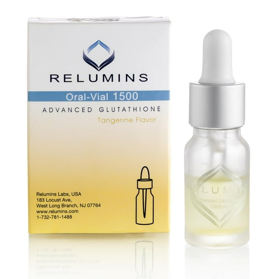 Relumins Liquid Glutathione Oral Supplement - 1500mg Advanced Formula with Vitamin C Booster - Tangerine Flavor - 10 Mini Bottles