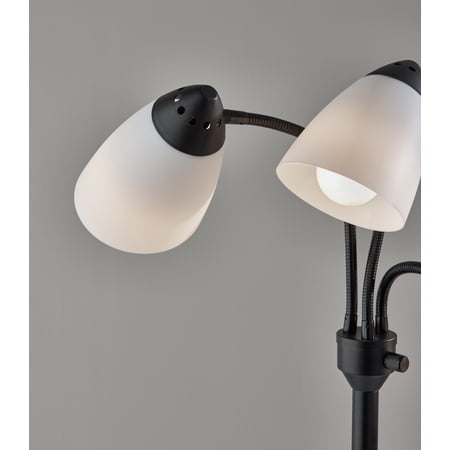 Mainstays 3 Head Adjustable Floor Lamp, Black with White Plastic Shades, Classic, Young Adult, Adult use.