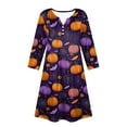 thumbnail image 4 of WTOBBY Women's Halloween Printed Fashionable V-Neck Button 3/4 Sleeve Pocket Dress - Spooky and Chic Dress with V-Neck Design, Ideal for Halloween Parties,Purple 2XL, 4 of 6