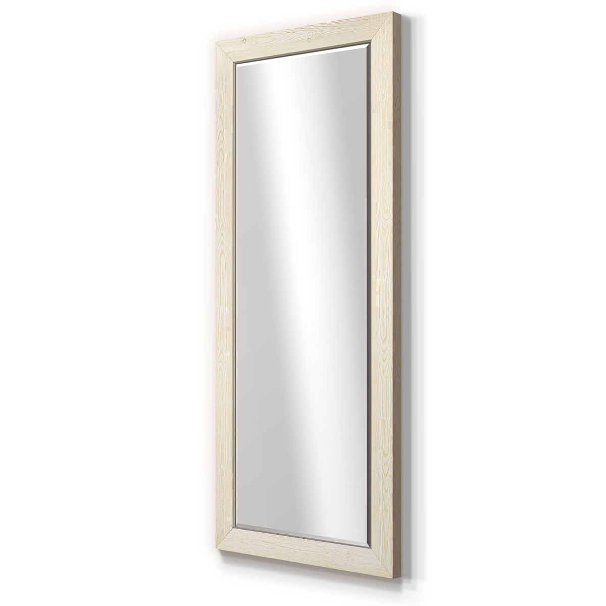 Beveled Edge Framed 25 in. W x 61 in. H Rectangle Wood Natural White Mirror