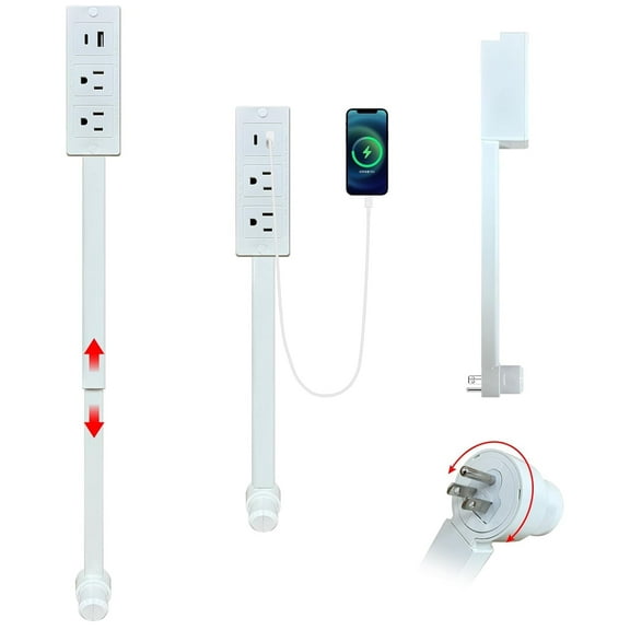Extendable Outlet Extender Stick - 180° Rotating Plug Power Socket ...