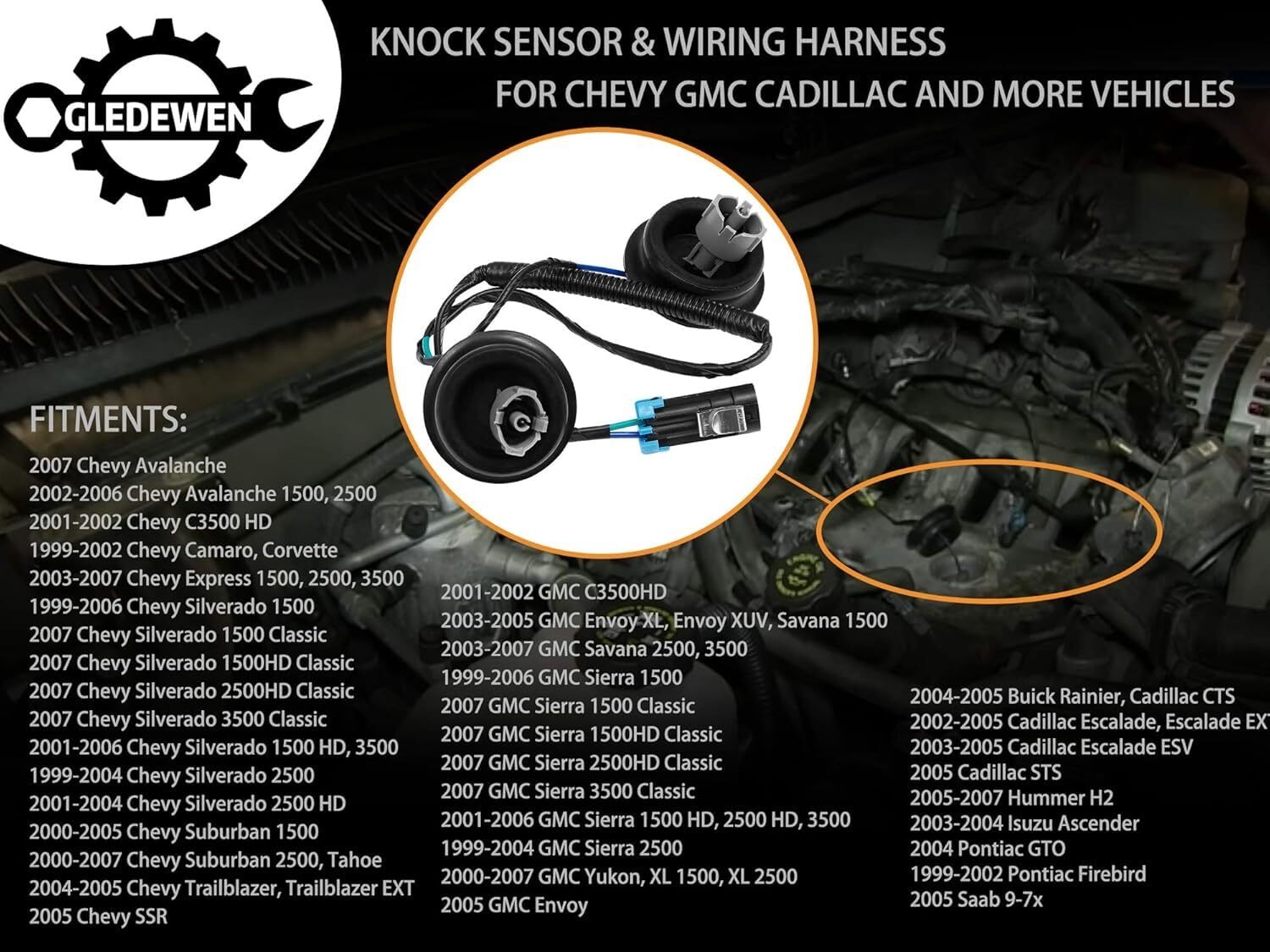 Dual Knock Sensors with Wiring Harness and Intake Manifold Gasket Kit | for Chevy Silverado Avalanche Tahoe, GMC Sierra Yukon, Cadillac Hummer & More GM Vehicles | Replace# 12601822,213-3521,89060413