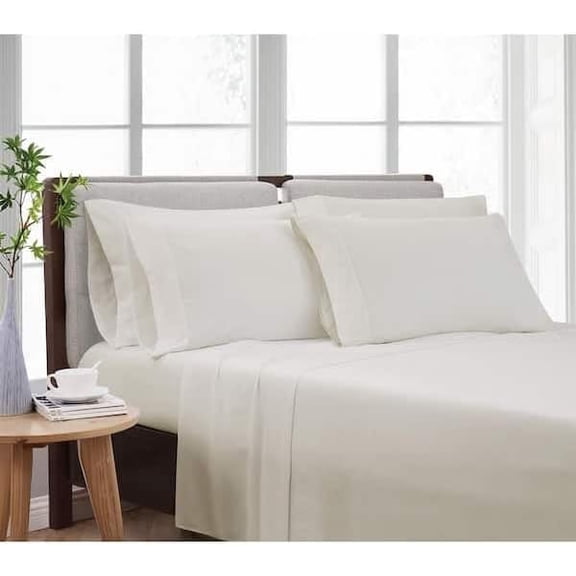 Relax LINEN 1000 Thread Count Egyptian Cotton Sheet Set, Queen, Ivory 15" Deep Pocket