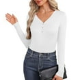 thumbnail image 5 of BLVB Long Sleeve Shirts for Women V Neck Button Basics Tops Lightweight Fleece Lined Base Layer Slim Fit Top Thermal Undershirts, 5 of 7