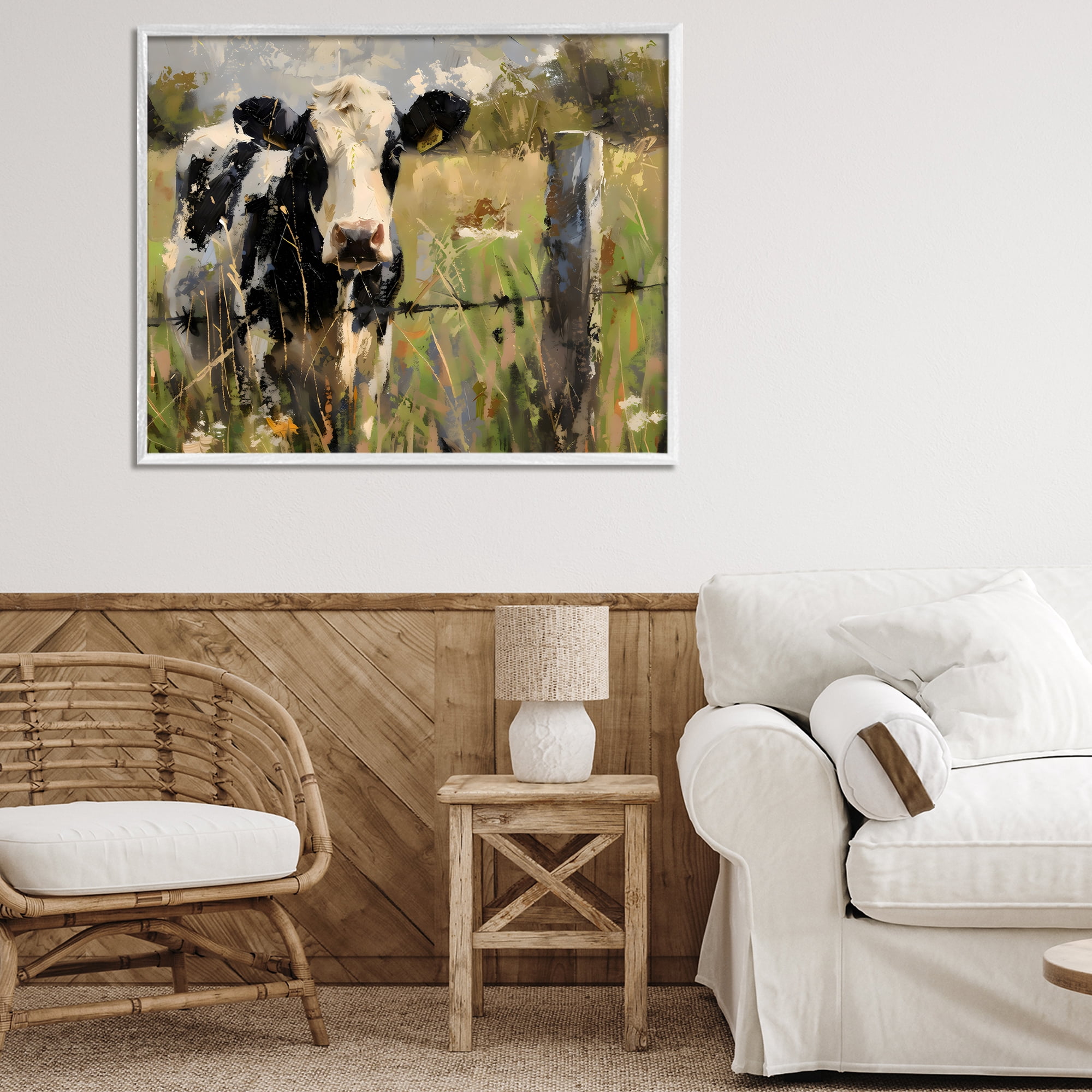 Stupell Industries Cow in Summer Pasture White Framed Giclee Art, design by Creative Studio