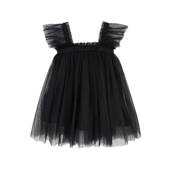 Rhuody 2-3 Years Flower Girl Dresses Round Neck Sundress Spring Solid Color Sleeveless Dresses Versatile Beauty Playsuit Black