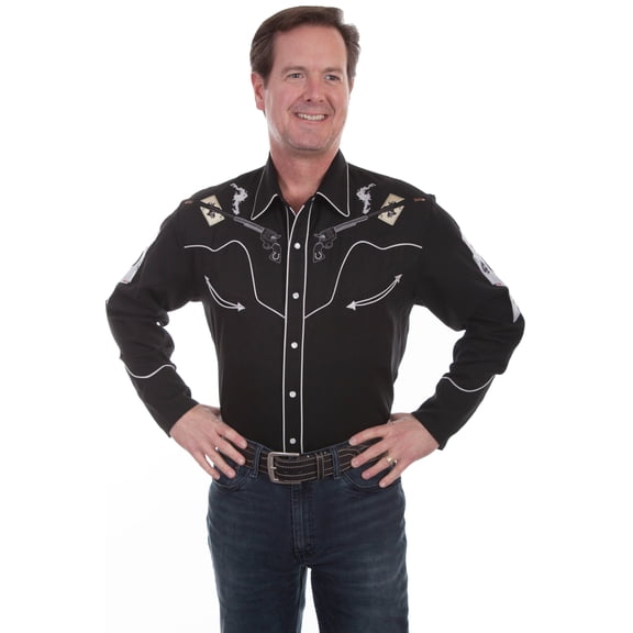 Scully Mens Black Poly/Rayon Pistols L/S Shirt M
