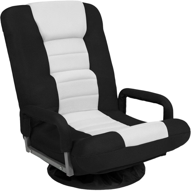 Songqin Swivel Gaming Chair 360 Degree Multipurpose Floor Chair Rocker for TV, Reading, Playing Video Games w/Lumbar Support, Armrest Handles, Adjustable Foldable Backrest - Black/White