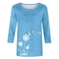 thumbnail image 4 of Holzkary Womens Graphic 3/4 Length Sleeve Cotton T Shirts Ladies Casual Tops Three Quarter Length Sleeve Tees Dandelion Print Blouse Autumn Round Neck Dandelion Print Loose T Shirt Sky Blue 3Xl, 4 of 4
