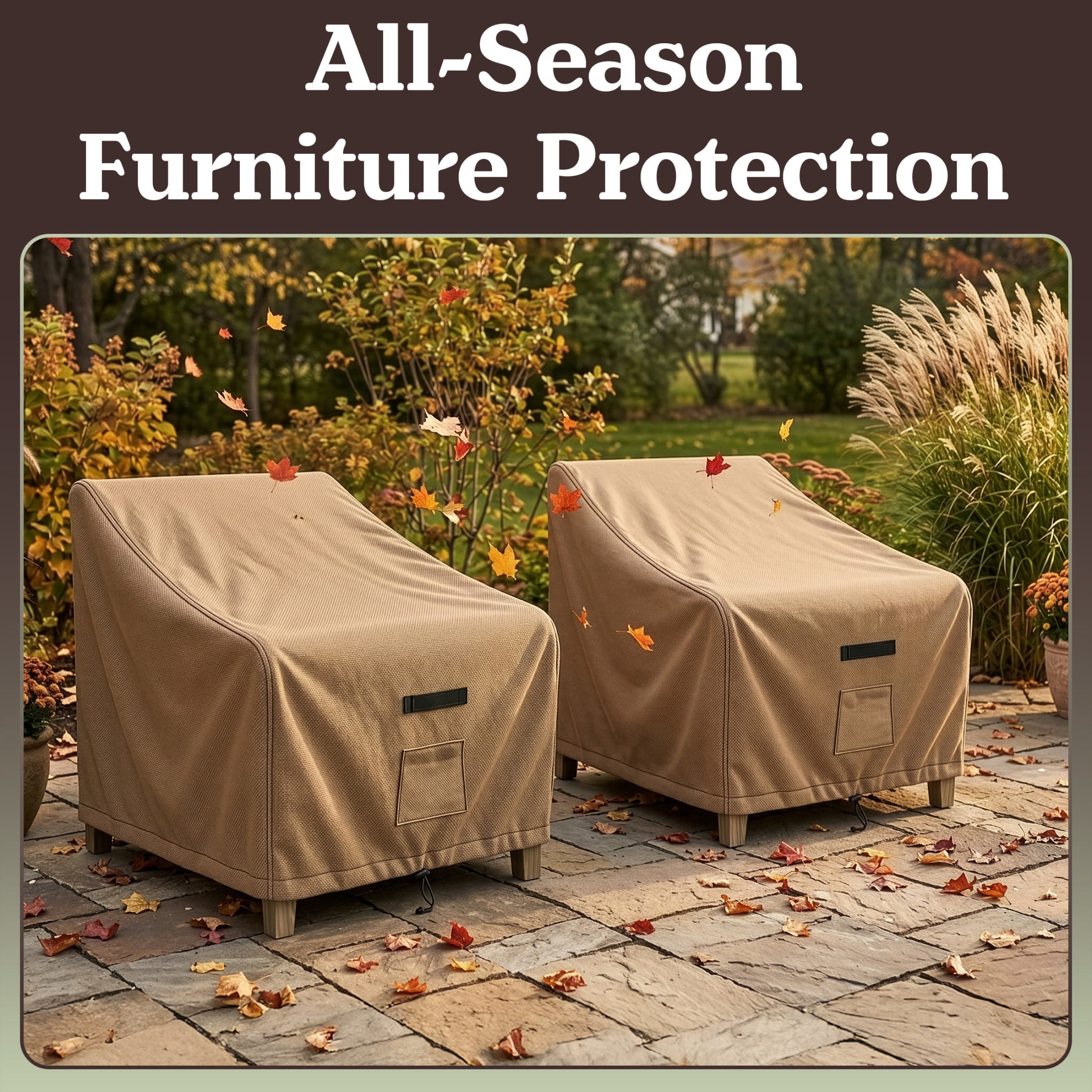 Pure Garden 35x38x34in Waterproof Deep Single Seat Outdoor Chair Covers 2-Pack, Tan