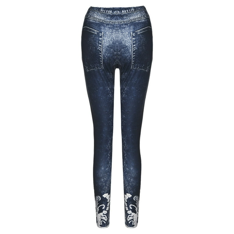 Denim Jeans Leggings Pocket Printing Leggings Casual High Waist